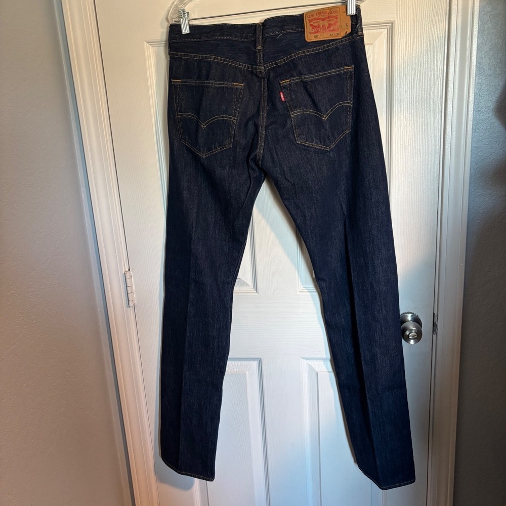 Y2K Men's Levis 501 Original Fit Straight Leg Indigo Blue Button Fly Jeans 32x34 - Picture 3 of 15